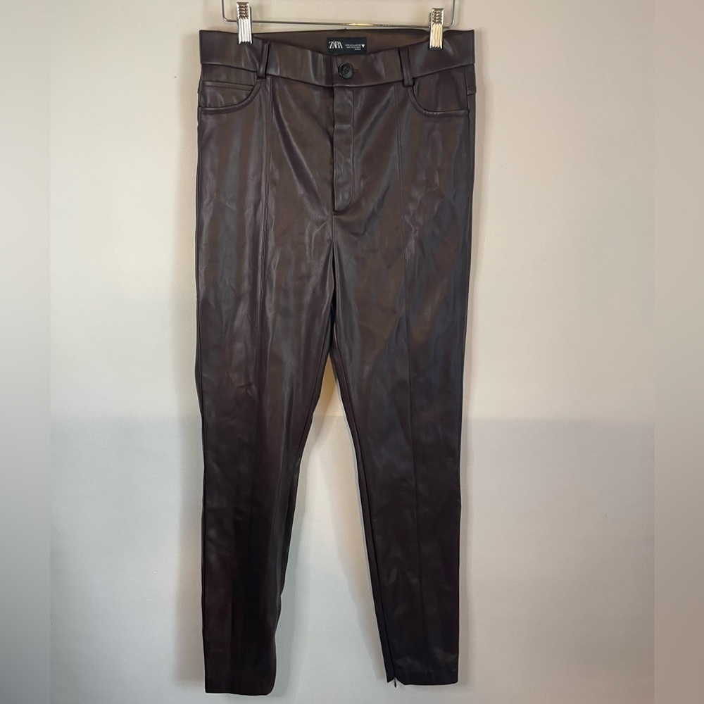 Zara Faux Leather Brown High Waisted Leggings Blogger Favorite